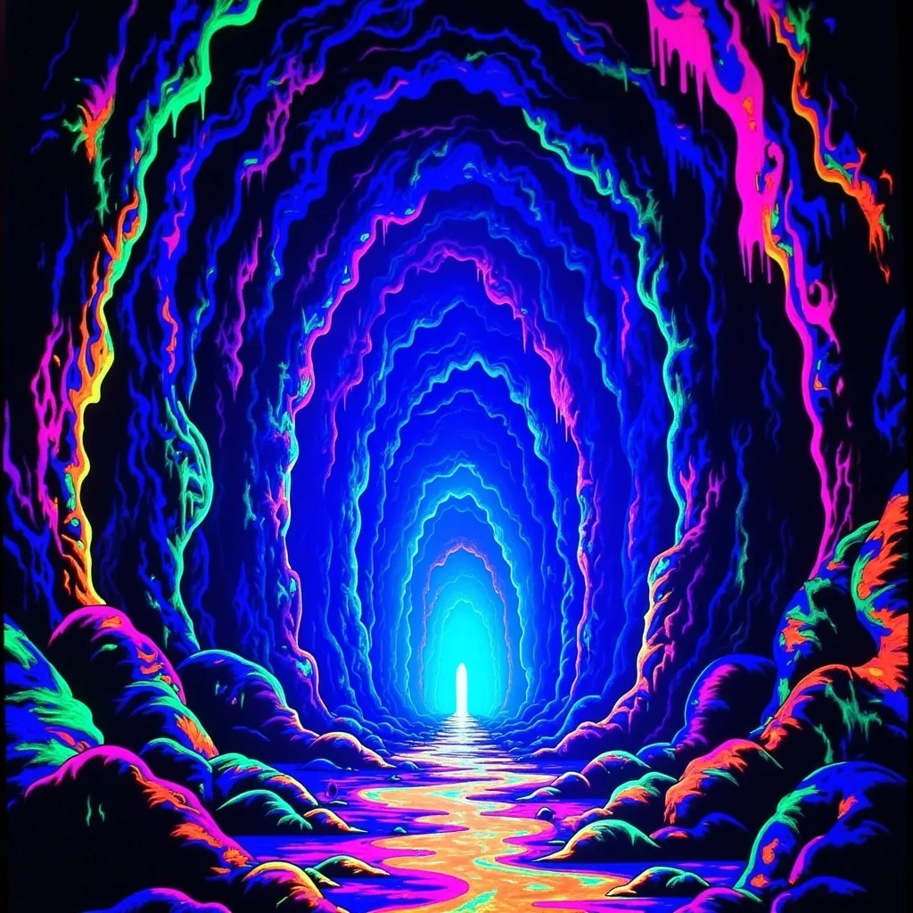 Prompt: (Giant void swirling with magical light), deep pit vortex, glowing neon colors, dark exterior, mysterious ambiance, energetic and ethereal light patterns swirling, grainy texture, low resolution for a vintage aesthetic, a surreal dream-like atmosphere. Capture the essence of magic and depth in this captivating scene. (Black light art)