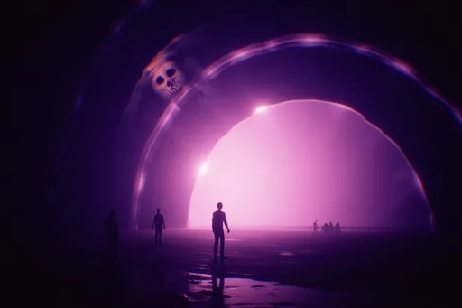 Prompt: (Giant void swirling with magical light), deep pit vortex, glowing neon colors, dark exterior, mysterious ambiance, energetic and ethereal light patterns swirling, grainy texture, low resolution for a vintage aesthetic, a surreal dream-like atmosphere. Capture the essence of magic and depth in this captivating scene.