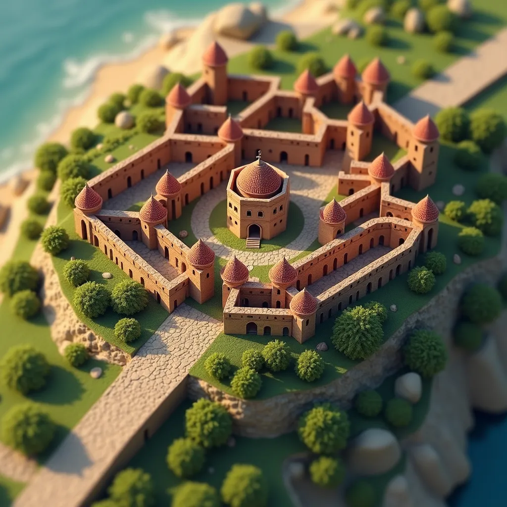 Prompt: aerial view, tilt-shift, isometric miniature world, detailed landscape world render of the holy crusades