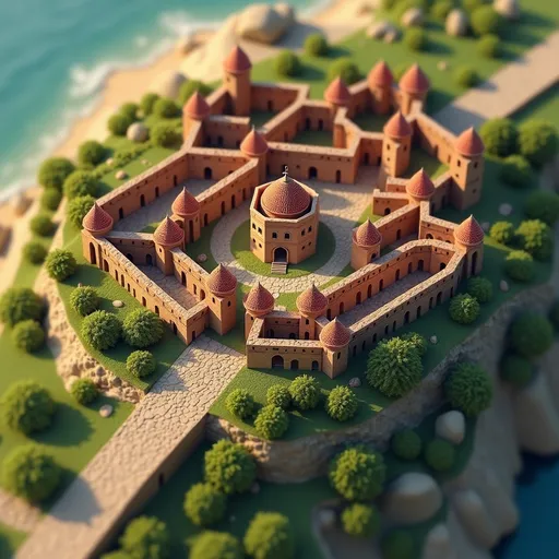 Prompt: aerial view, tilt-shift, isometric miniature world, detailed landscape world render of the holy crusades