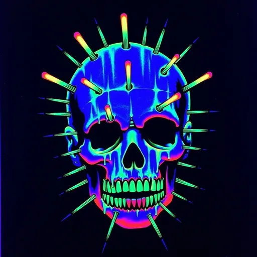 Prompt: Pin head (hellraiser) (black light art)