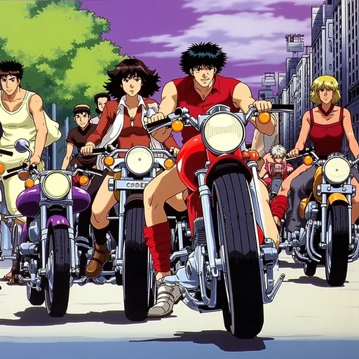 Prompt: Motor cycle gang in a dystopian Japan.