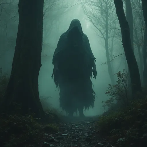 Prompt: Forest god. Dark misty mythical forest. Horror theme