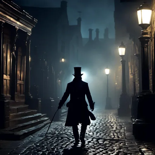 Prompt: <mymodel>(mymodel) man wearing top hat and wielding a cane and a knife, walking through old London streets, dark and mysterious atmosphere, moonlit night casting soft silvery light, cobblestone pathways reflecting faint glow, smoky fog swirling around historic buildings, dramatic shadows, high quality, cinematic depth, enchanting and eerie mood, capturing the essence of Victorian elegance.