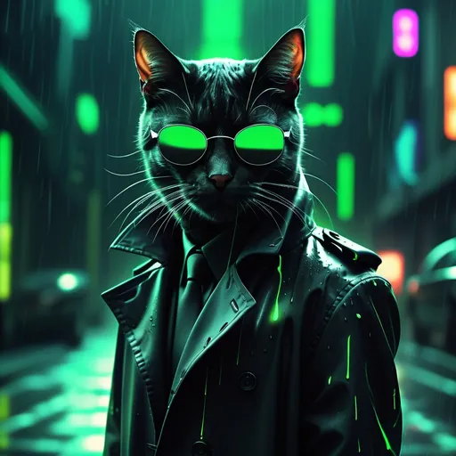 Prompt: Cat as neo from the matrix