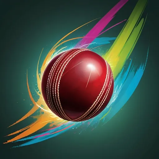 Prompt: "Illustrate a cricket ball zooming through the air with a colorful, dynamic trail. Use motion blur and vibrant lines to emphasize speed and movement.