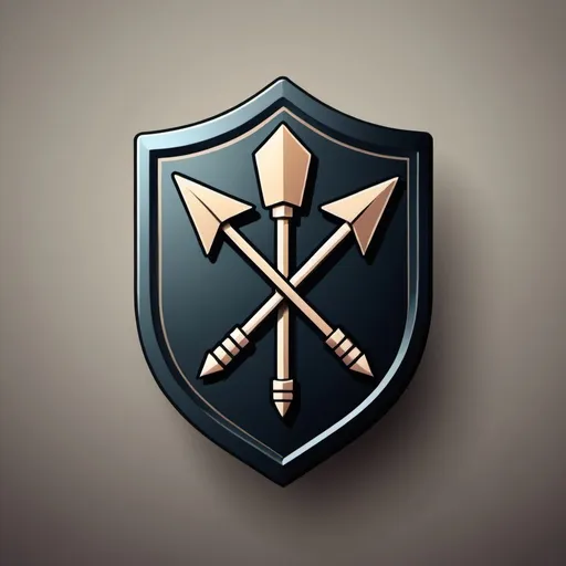 Prompt: a badge that shows an stylized simplistic arrow breaking on a shield