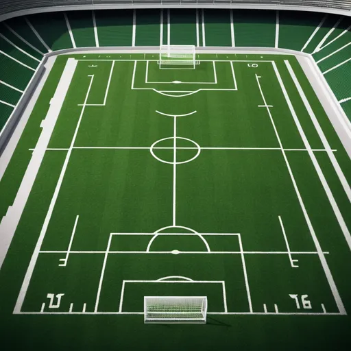 Prompt: Can you create a single visual of a space the size of three football fields, featuring grass like a football field and goalposts?