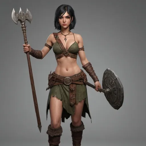 Prompt: dnd player barbarian woman 170cm tall 62 kg. medium skin color. bob caught short black hair. eyes emerald color. very thin lips.
big long nose. mysterius natural eyebrow. v-triangle face
I want you to dress her in a long dress that closes all the way up.
Give me full body images