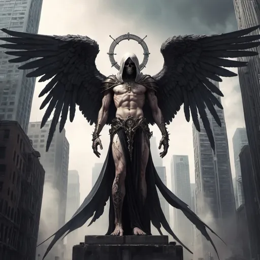 Prompt: Male Seraphim of death in a giant city
