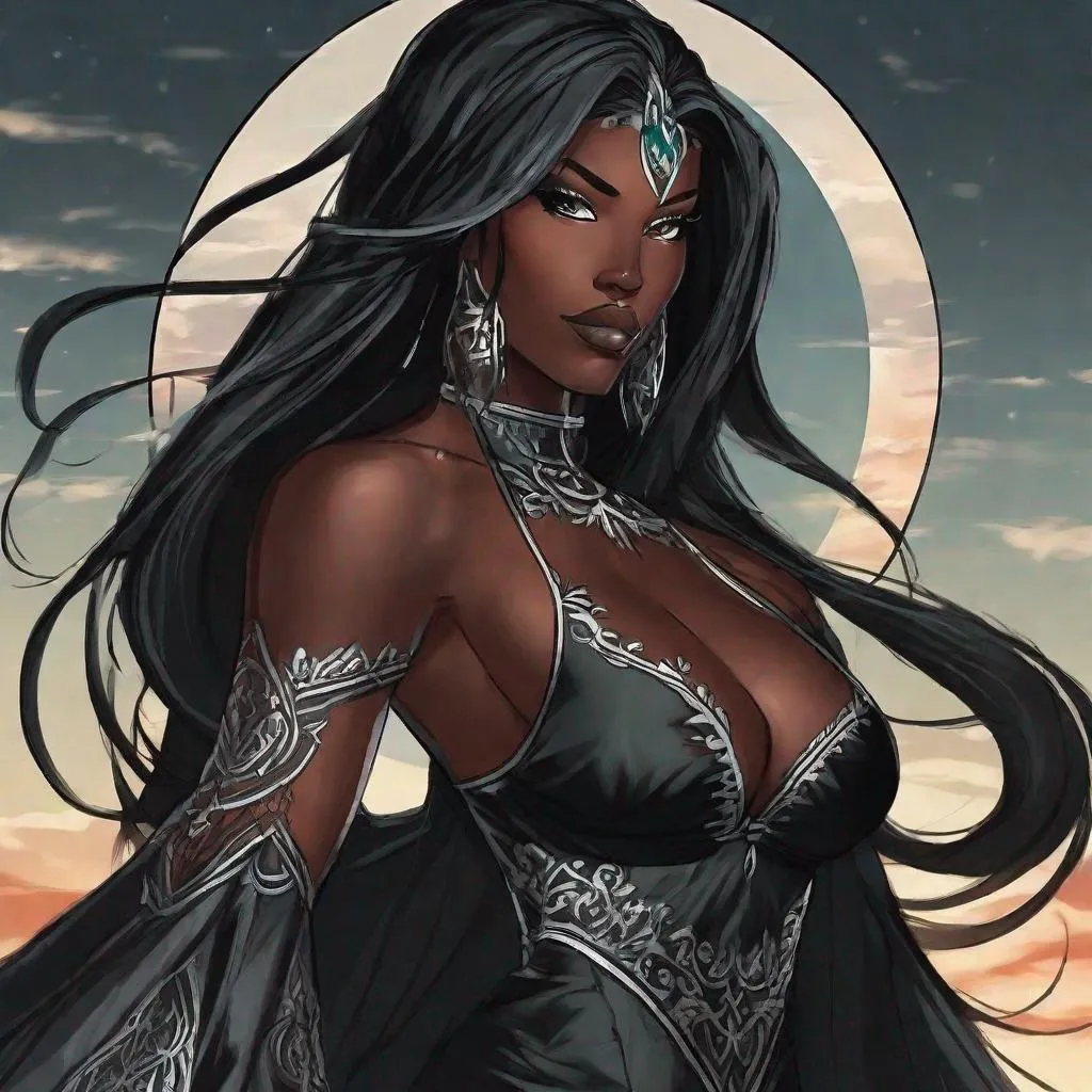 Prompt: A beautiful 59 ft tall 28 year old ((Latina)) anime darkness elemental queen giantess with dark brown skin and a beautiful strong face. She has a strong body. She has long straight black hair that covers her left eye and she has black eyebrows. She wears a beautiful long goddess black dress with sliver markings on it. She has brightly glowing white eyes and white pupils. She wears a sliver tiara. She has a black aura behind her. She is standing in a open field looking at you with her glowing white eyes. She has white light glowing around her. Full body art. Scenic view. {{{{high quality art}}}} ((Darkness goddess)). Illustration. Concept art. Symmetrical face. Digital. Perfectly drawn. A beautiful background.