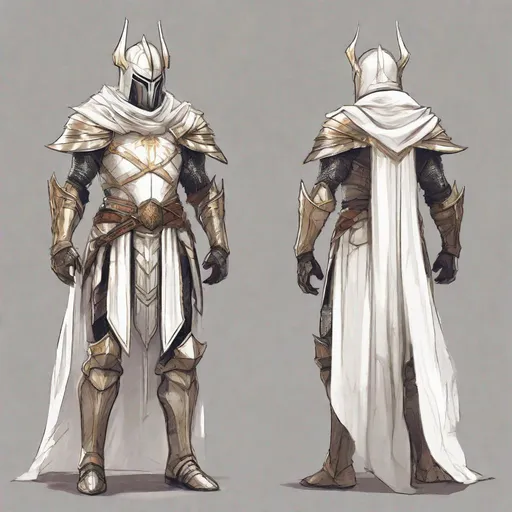 Prompt: A powerful evil knight wearing beautiful gold armor with white and a white cloak. He has a strong skinny body. He wears a white ((mask)) covering his face entirely. He has two thin horns pointing vertically up on the right and left side of his mask. Full body art. {{{{high quality art}}}} Illustration. Concept art. Symmetrical face. Digital. Perfectly drawn. A cool background. Five fingers. 