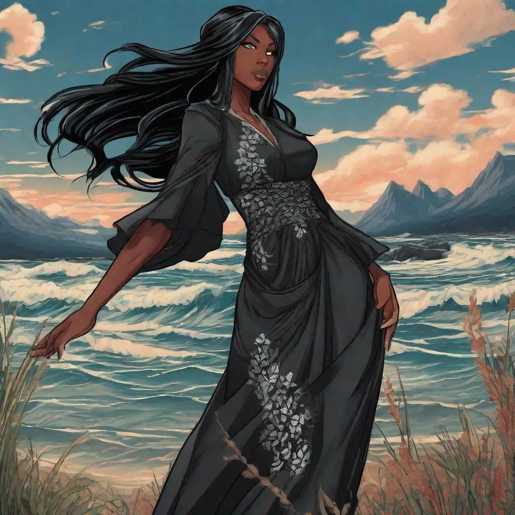 Prompt: A beautiful 59 ft tall 28 year old ((Latina))  anime darkness elemental queen giantess with dark brown skin and a beautiful strong face. She has a strong body. She has long straight black hair that covers the entire left side of her face and she has black eyebrows. She wears a beautiful long flowing goddess black dress that has a silvery glitter it. She has brightly glowing white eyes with white pupils. She has black lips. She wears a sliver tiara. She has a black aura behind her. She is standing in a open field with the moon glowing behind her looking at you with her glowing white eyes. She has black smoke circling around her. Full body art. Scenic view. {{{{high quality art}}}} ((Darkness goddess)). Illustration. Concept art. Symmetrical face. Digital. Perfectly drawn. A beautiful background. Perfect hands. Only dark brown skin, hair covering left side of face