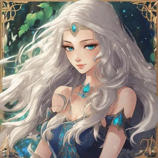 Prompt: A beautiful young 15 year old ((British)) Water elemental princess with light skin and a beautiful and cute face. She has long white hair with two strands coming down the sides of her face and white eyebrows. She has a small nose. She wears a beautiful blue dress. She has big brightly glowing dark blue eyes and water droplets shaped pupils. She wears a beautiful blue tiara. She has a blue aura around her. She is standing. Scenic view. Full body art. {{{{high quality art}}}} ((goddess)). Illustration. Concept art. Symmetrical face. Digital. Perfectly drawn. A cool background. Five fingers