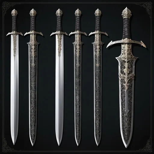 Prompt: Make a character sheet for a blade longsword with ornate accents 