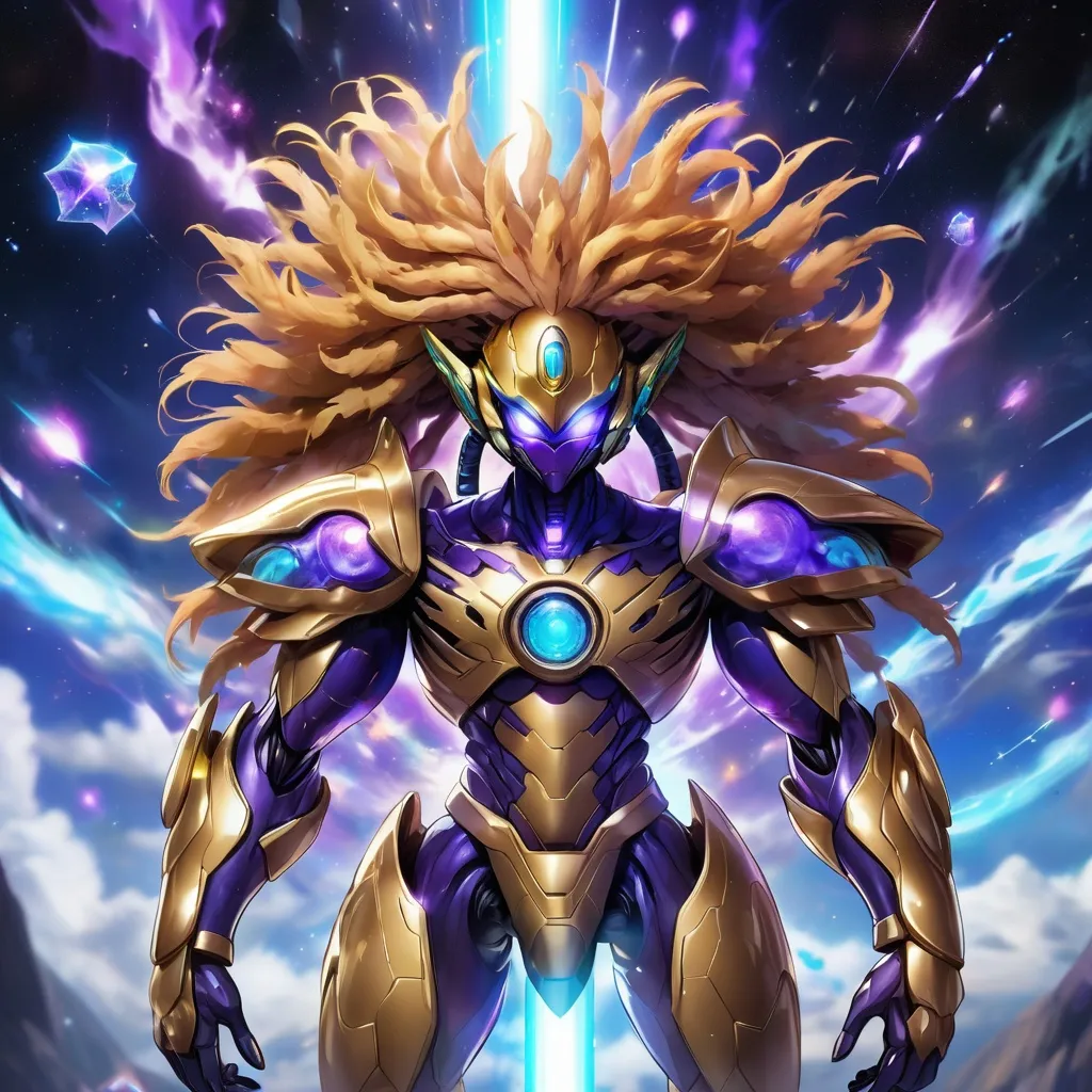 Prompt: tarantula clad in shimmering gold exoskeleton with a tan neck fluff and blue carpenterbee eyes 
With super Saiyan golden hair

Vivid purple mantis surrounded by glowing swirling iridescent violet energy as it prepares to Obliterate the world
Black guy brown skin 
Within this 8K anime-style but also a captivating Digimon companion standing by your side. The bee, with its glowing brown skin and animated afro hairstyle, exudes vitality. In your grasp, the luminous lightsaber adds an element of forceful determination, all meticulously detailed in the anime aesthetic.

Your focused expression as you tap into the force is complemented by the presence of your Digimon companion. This digital creature, intricately designed in the high-definition resolution, stands by your side, ready for the cosmic adventure. Against the futuristic dreamscape backdrop, swirling galaxies and vivid lighting create an enchanting atmosphere.

Together, you and your Digimon companion become central figures in this 8K anime masterpiece, blending dynamic character design, force manipulation, and the digital mystique of the Digimon universe, all rendered in stunning detail.