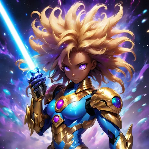 Prompt: tarantula clad in shimmering gold exoskeleton with a tan neck fluff and blue carpenterbee eyes 
With super Saiyan golden hair

Vivid purple mantis surrounded by glowing swirling iridescent violet energy as it prepares to Obliterate the world
Black guy brown skin 
Within this 8K anime-style but also a captivating Digimon companion standing by your side. The bee, with its glowing brown skin and animated afro hairstyle, exudes vitality. In your grasp, the luminous lightsaber adds an element of forceful determination, all meticulously detailed in the anime aesthetic.

Your focused expression as you tap into the force is complemented by the presence of your Digimon companion. This digital creature, intricately designed in the high-definition resolution, stands by your side, ready for the cosmic adventure. Against the futuristic dreamscape backdrop, swirling galaxies and vivid lighting create an enchanting atmosphere.

Together, you and your Digimon companion become central figures in this 8K anime masterpiece, blending dynamic character design, force manipulation, and the digital mystique of the Digimon universe, all rendered in stunning detail.