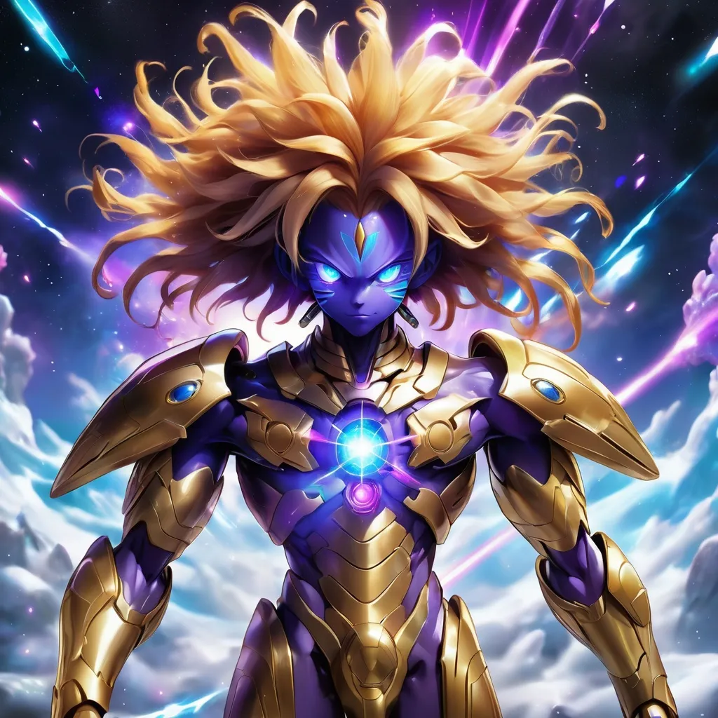 Prompt: tarantula clad in shimmering gold exoskeleton with a tan neck fluff and blue carpenterbee eyes 
With super Saiyan golden hair

Vivid purple mantis surrounded by glowing swirling iridescent violet energy as it prepares to Obliterate the world
Black guy brown skin 
Within this 8K anime-style but also a captivating Digimon companion standing by your side. The bee, with its glowing brown skin and animated afro hairstyle, exudes vitality. In your grasp, the luminous lightsaber adds an element of forceful determination, all meticulously detailed in the anime aesthetic.

Your focused expression as you tap into the force is complemented by the presence of your Digimon companion. This digital creature, intricately designed in the high-definition resolution, stands by your side, ready for the cosmic adventure. Against the futuristic dreamscape backdrop, swirling galaxies and vivid lighting create an enchanting atmosphere.

Together, you and your Digimon companion become central figures in this 8K anime masterpiece, blending dynamic character design, force manipulation, and the digital mystique of the Digimon universe, all rendered in stunning detail.