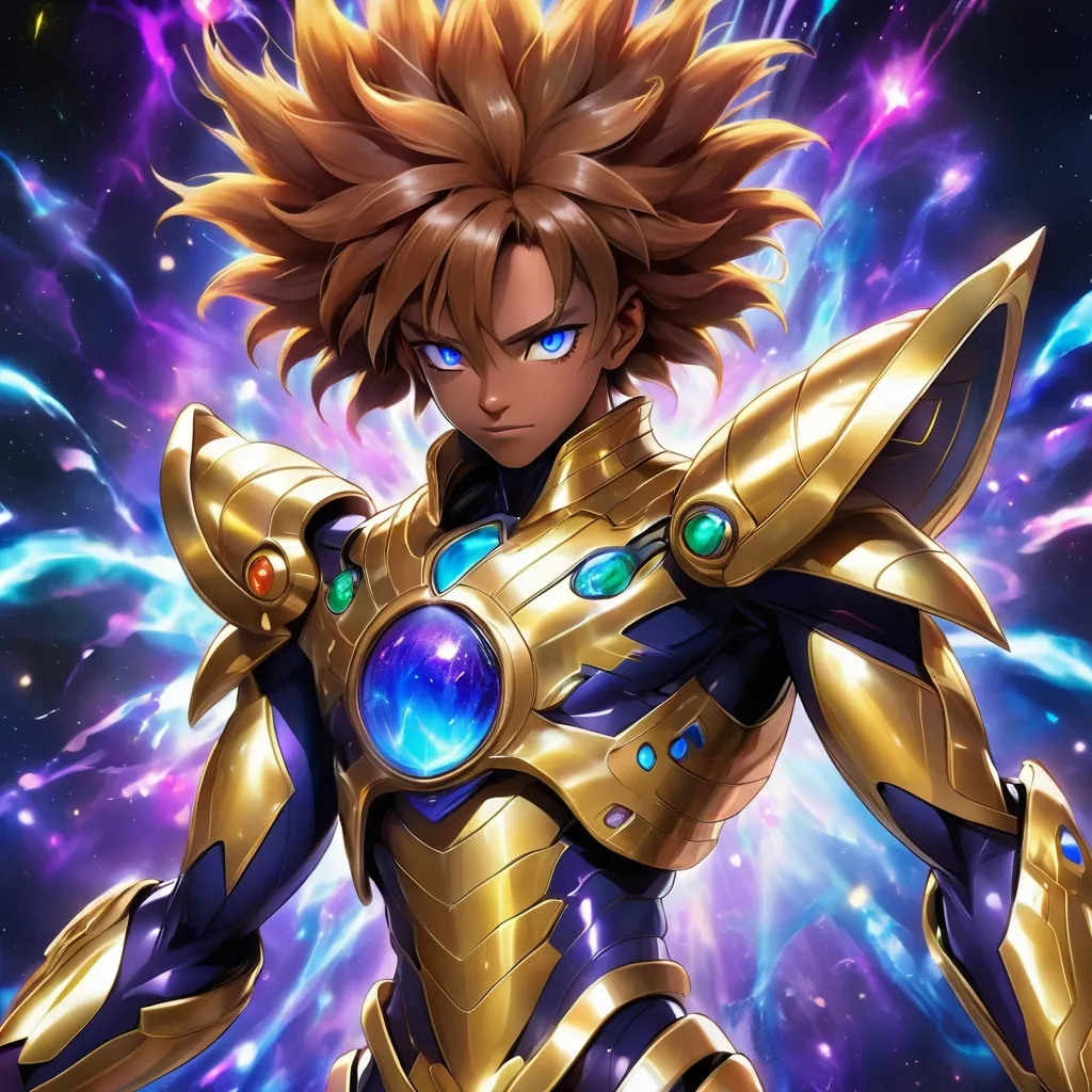 Prompt: tarantula clad in shimmering gold exoskeleton with a tan neck fluff and blue carpenterbee eyes 
With super Saiyan golden hair

Vivid purple mantis surrounded by glowing swirling iridescent violet energy as it prepares to Obliterate the world
Black guy brown skin 
Within this 8K anime-style but also a captivating Digimon companion standing by your side. The bee, with its glowing brown skin and animated afro hairstyle, exudes vitality. In your grasp, the luminous lightsaber adds an element of forceful determination, all meticulously detailed in the anime aesthetic.

Your focused expression as you tap into the force is complemented by the presence of your Digimon companion. This digital creature, intricately designed in the high-definition resolution, stands by your side, ready for the cosmic adventure. Against the futuristic dreamscape backdrop, swirling galaxies and vivid lighting create an enchanting atmosphere.

Together, you and your Digimon companion become central figures in this 8K anime masterpiece, blending dynamic character design, force manipulation, and the digital mystique of the Digimon universe, all rendered in stunning detail.