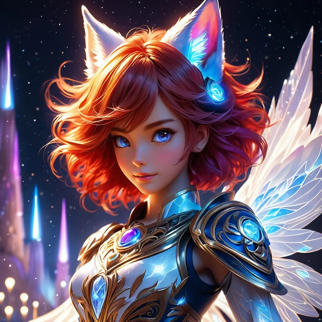 Prompt: full body, oil painting, fantasy, ((anthropomorphic furry fox girl)), red-furred-female, ((beautiful detailed face and glowing anime blue eyes)) red hair, straight hair, fox ears, rosy cheeks, smiling, looking at the viewer| Elemental star wizard wearing intricate glowing blue and white dress casting a spell, #3238, UHD, hd , 8k eyes, detailed face, big anime dreamy eyes, 8k eyes, intricate details, insanely detailed, masterpiece, cinematic lighting, 8k, complementary colors, golden ratio, octane render, volumetric lighting, unreal 5, artwork, concept art, cover, top model, light on hair colorful glamourous hyperdetailed medieval city background, intricate hyperdetailed breathtaking colorful glamorous scenic view landscape, ultra-fine details, hyper-focused, deep colors, dramatic lighting, ambient lighting god rays | by sakimi chan, artgerm, wlop, pixiv, tumblr, instagram, deviantart
Vivid purple mantis surrounded by glowing swirling iridescent violet energy as it prepares to Obliterate the world
Black guy brown skin 
Within this 8K anime-style but also a captivating Digimon companion standing by your side. The bee, with its glowing brown skin and animated afro hairstyle, exudes vitality. In your grasp, the luminous lightsaber adds an element of forceful determination, all meticulously detailed in the anime aesthetic.

Your focused expression as you tap into the force is complemented by the presence of your Digimon companion. This digital creature, intricately designed in the high-definition resolution, stands by your side, ready for the cosmic adventure. Against the futuristic dreamscape backdrop, swirling galaxies and vivid lighting create an enchanting atmosphere.

Together, you and your Digimon companion become central figures in this 8K anime masterpiece, blending dynamic character design, force manipulation, and the digital mystique of the Digimon universe, all rendered in stunning detail.
