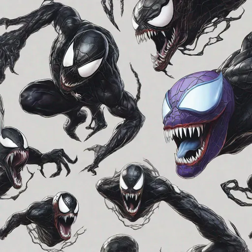 Prompt: Create an extraordinary 8K photorealistic artwork portraying Spider-Man's Venom in the midst of a cosmic metamorphosis. Craft a demonic facial expression that vividly conveys the character's malevolent nature, with venom ominously dripping from his mouth. Ensure meticulous attention to detail in rendering Venom's symbiotic features, capturing the intricate texture and intensity of the transformation.

Immerse this formidable character in a cosmic background filled with mesmerizing celestial elements. Envision swirling galaxies, cosmic dust, and ethereal lights that enhance the atmosphere of the scene. The juxtaposition of the cosmic backdrop with the intense presence of Venom should evoke a sense of both awe and fear. Strive for realism in both character design and cosmic surroundings, delivering an 8K masterpiece that brings this symbiotic force to life in an unforgettable visual narrative. With tongue wrapping around screen