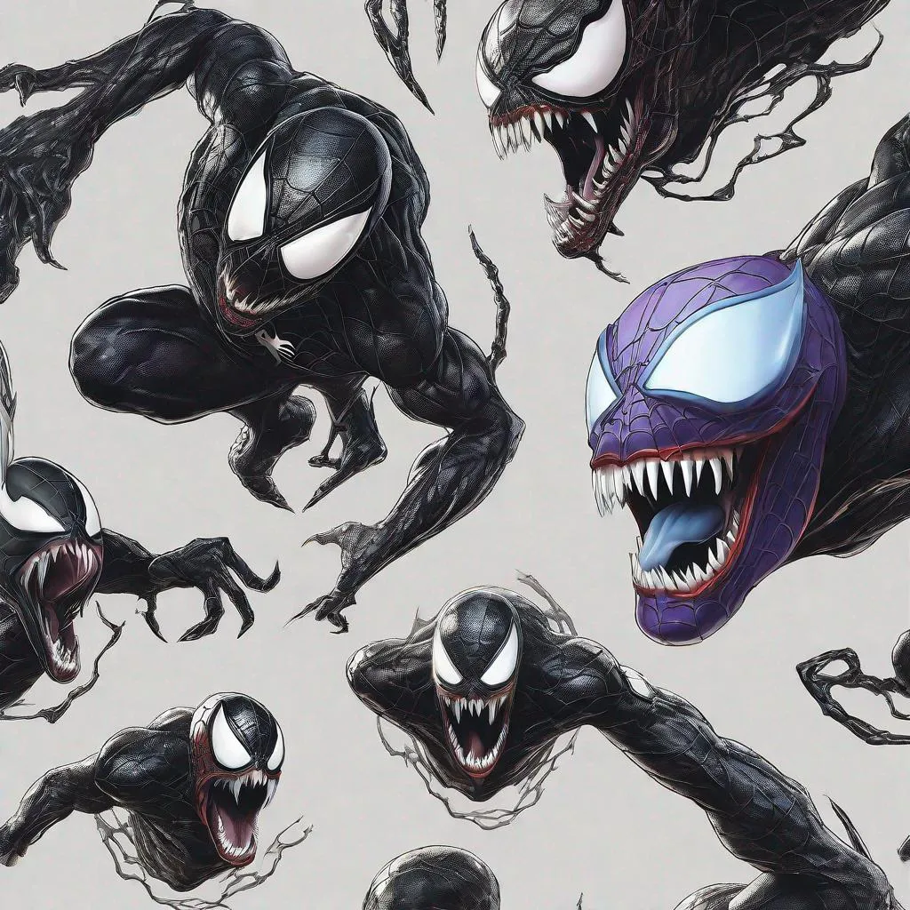 Prompt: Create an extraordinary 8K photorealistic artwork portraying Spider-Man's Venom in the midst of a cosmic metamorphosis. Craft a demonic facial expression that vividly conveys the character's malevolent nature, with venom ominously dripping from his mouth. Ensure meticulous attention to detail in rendering Venom's symbiotic features, capturing the intricate texture and intensity of the transformation.

Immerse this formidable character in a cosmic background filled with mesmerizing celestial elements. Envision swirling galaxies, cosmic dust, and ethereal lights that enhance the atmosphere of the scene. The juxtaposition of the cosmic backdrop with the intense presence of Venom should evoke a sense of both awe and fear. Strive for realism in both character design and cosmic surroundings, delivering an 8K masterpiece that brings this symbiotic force to life in an unforgettable visual narrative. With tongue wrapping around screen