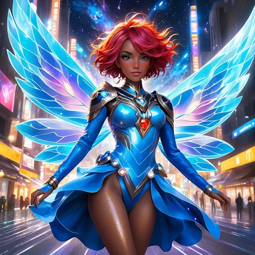 Prompt: full body, oil painting, fantasy, ((anthropomorphic furry bee girl)), red-furred-female, ((beautiful detailed face and glowing anime blue eyes)) red hair, straight hair, fox ears, rosy cheeks, smiling, looking at the viewer| Elemental star wizard wearing intricate glowing blue and white dress casting a spell, #3238, UHD, hd , 8k eyes, detailed face, big anime dreamy eyes, 8k eyes, intricate details, insanely detailed, masterpiece, cinematic lighting, 8k, complementary colors, golden ratio, octane render, volumetric lighting, unreal 5, artwork, concept art, cover, top model, light on hair colorful glamourous hyperdetailed medieval city background, intricate hyperdetailed breathtaking colorful glamorous scenic view landscape, ultra-fine details, hyper-focused, deep colors, dramatic lighting, ambient lighting god rays | by sakimi chan, artgerm, wlop, pixiv, tumblr, instagram, deviantart
Vivid purple mantis surrounded by glowing swirling iridescent violet energy as it prepares to Obliterate the world
Black guy brown skin 
Within this 8K anime-style but also a captivating Digimon companion standing by your side. The bee, with its glowing brown skin and animated afro hairstyle, exudes vitality. In your grasp, the luminous lightsaber adds an element of forceful determination, all meticulously detailed in the anime aesthetic.

Your focused expression as you tap into the force is complemented by the presence of your Digimon companion. This digital creature, intricately designed in the high-definition resolution, stands by your side, ready for the cosmic adventure. Against the futuristic dreamscape backdrop, swirling galaxies and vivid lighting create an enchanting atmosphere.

Together, you and your Digimon companion become central figures in this 8K anime masterpiece, blending dynamic character design, force manipulation, and the digital mystique of the Digimon universe, all rendered in stunning detail.
