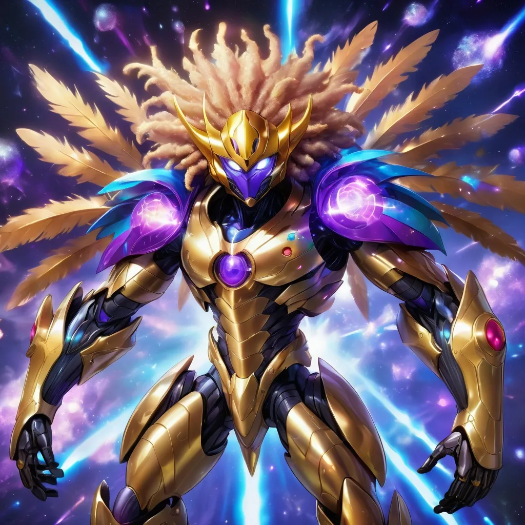 Prompt: tarantula clad in shimmering gold exoskeleton with a tan neck fluff and blue carpenterbee eyes 
With super Saiyan golden hair

Vivid purple mantis surrounded by glowing swirling iridescent violet energy as it prepares to Obliterate the world
Black guy brown skin 
Within this 8K anime-style but also a captivating Digimon companion standing by your side. The bee, with its glowing brown skin and animated afro hairstyle, exudes vitality. In your grasp, the luminous lightsaber adds an element of forceful determination, all meticulously detailed in the anime aesthetic.

Your focused expression as you tap into the force is complemented by the presence of your Digimon companion. This digital creature, intricately designed in the high-definition resolution, stands by your side, ready for the cosmic adventure. Against the futuristic dreamscape backdrop, swirling galaxies and vivid lighting create an enchanting atmosphere.

Together, you and your Digimon companion become central figures in this 8K anime masterpiece, blending dynamic character design, force manipulation, and the digital mystique of the Digimon universe, all rendered in stunning detail.