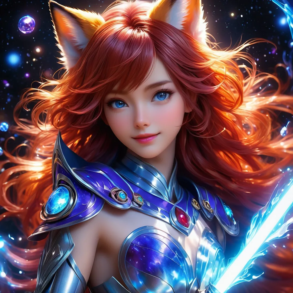 Prompt: full body, oil painting, fantasy, ((anthropomorphic furry fox girl)), red-furred-female, ((beautiful detailed face and glowing anime blue eyes)) red hair, straight hair, fox ears, rosy cheeks, smiling, looking at the viewer| Elemental star wizard wearing intricate glowing blue and white dress casting a spell, #3238, UHD, hd , 8k eyes, detailed face, big anime dreamy eyes, 8k eyes, intricate details, insanely detailed, masterpiece, cinematic lighting, 8k, complementary colors, golden ratio, octane render, volumetric lighting, unreal 5, artwork, concept art, cover, top model, light on hair colorful glamourous hyperdetailed medieval city background, intricate hyperdetailed breathtaking colorful glamorous scenic view landscape, ultra-fine details, hyper-focused, deep colors, dramatic lighting, ambient lighting god rays | by sakimi chan, artgerm, wlop, pixiv, tumblr, instagram, deviantart
Vivid purple mantis surrounded by glowing swirling iridescent violet energy as it prepares to Obliterate the world
Black guy brown skin 
Within this 8K anime-style but also a captivating Digimon companion standing by your side. The bee, with its glowing brown skin and animated afro hairstyle, exudes vitality. In your grasp, the luminous lightsaber adds an element of forceful determination, all meticulously detailed in the anime aesthetic.

Your focused expression as you tap into the force is complemented by the presence of your Digimon companion. This digital creature, intricately designed in the high-definition resolution, stands by your side, ready for the cosmic adventure. Against the futuristic dreamscape backdrop, swirling galaxies and vivid lighting create an enchanting atmosphere.

Together, you and your Digimon companion become central figures in this 8K anime masterpiece, blending dynamic character design, force manipulation, and the digital mystique of the Digimon universe, all rendered in stunning detail.
