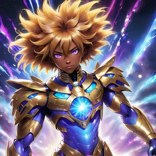 Prompt: tarantula clad in shimmering gold exoskeleton with a tan neck fluff and blue carpenterbee eyes 
With super Saiyan golden hair

Vivid purple mantis surrounded by glowing swirling iridescent violet energy as it prepares to Obliterate the world
Black guy brown skin 
Within this 8K anime-style but also a captivating Digimon companion standing by your side. The bee, with its glowing brown skin and animated afro hairstyle, exudes vitality. In your grasp, the luminous lightsaber adds an element of forceful determination, all meticulously detailed in the anime aesthetic.

Your focused expression as you tap into the force is complemented by the presence of your Digimon companion. This digital creature, intricately designed in the high-definition resolution, stands by your side, ready for the cosmic adventure. Against the futuristic dreamscape backdrop, swirling galaxies and vivid lighting create an enchanting atmosphere.

Together, you and your Digimon companion become central figures in this 8K anime masterpiece, blending dynamic character design, force manipulation, and the digital mystique of the Digimon universe, all rendered in stunning detail.