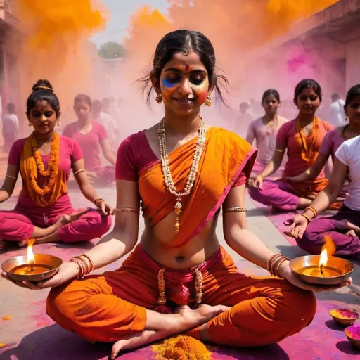 Prompt: Picture of India depicting sanatani culture yoga veda beauty holi diwali dharma @Palboy92 #Palboy92 