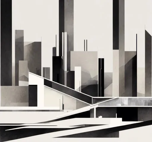 Prompt: <mymodel>Minimalist digital artwork of a modern city skyline, monochromatic color palette, clean lines and geometric shapes, high contrast, abstract, sleek design, high quality, minimalism, modern, clean aesthetic, monochrome, geometric shapes, high contrast, city skyline, digital art, abstract, sleek design