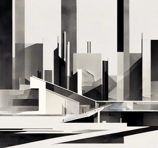 Prompt: <mymodel>Minimalist digital artwork of a modern city skyline, monochromatic color palette, clean lines and geometric shapes, high contrast, abstract, sleek design, high quality, minimalism, modern, clean aesthetic, monochrome, geometric shapes, high contrast, city skyline, digital art, abstract, sleek design