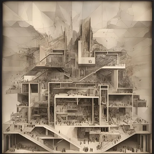 Prompt: <mymodel>as a collage which represents the concept of architectural tectonics and individual component parts coming together in an assembly
