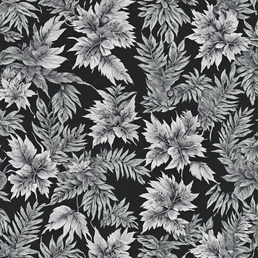 Prompt: Seamless jungle floral pattern in gray