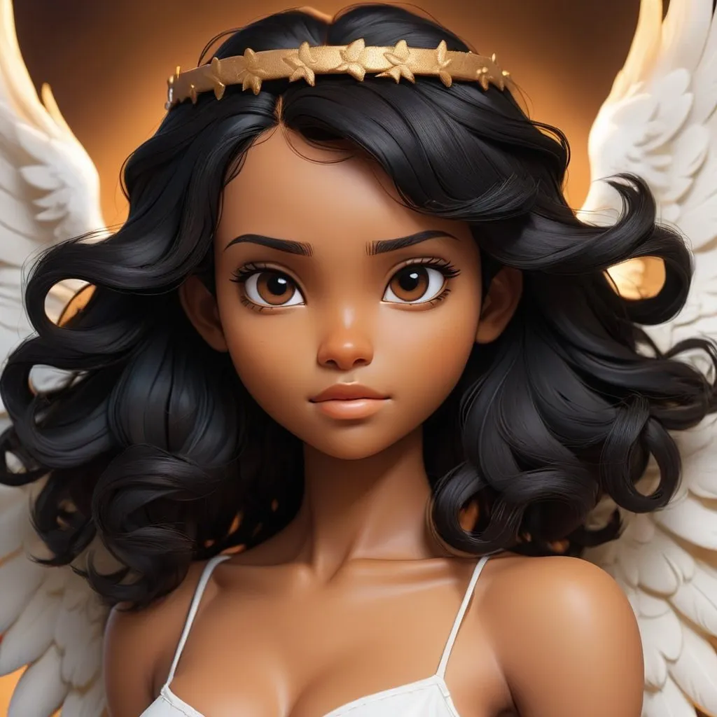 Prompt: She Isa caramelskinned black hair angel without wings