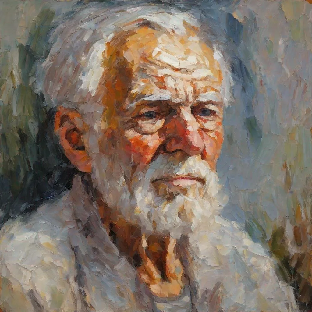 Prompt: Portrait of an old man, very thick Impasto, impressionism