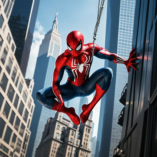 Prompt: Spider-Man swinging through the skyscrapers of New York.