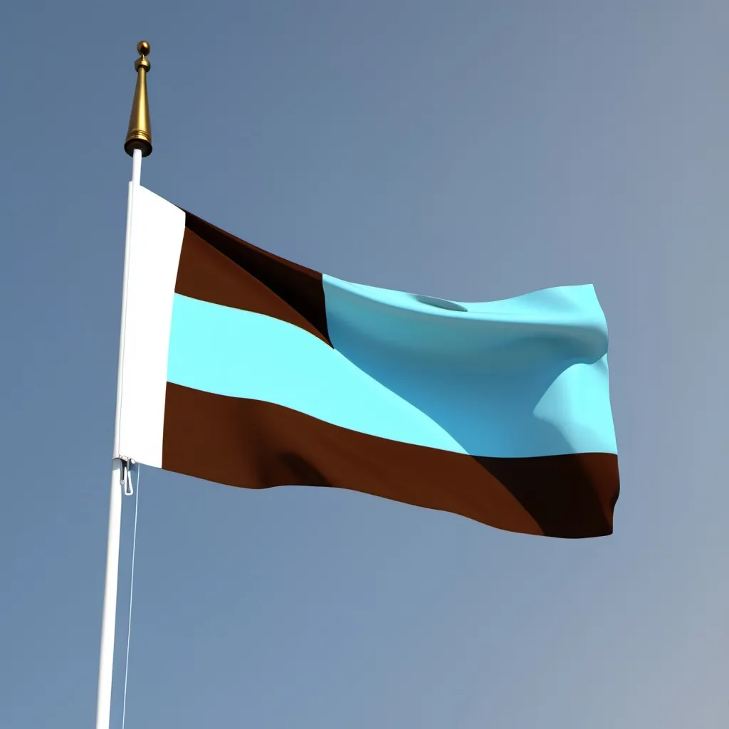 Prompt: The flag shall be half sky blue colour and half chocolate brown colour.
It should be flying high in the air on the white flagpole.