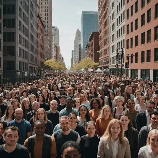 Prompt: a crowd of diverse people in a city