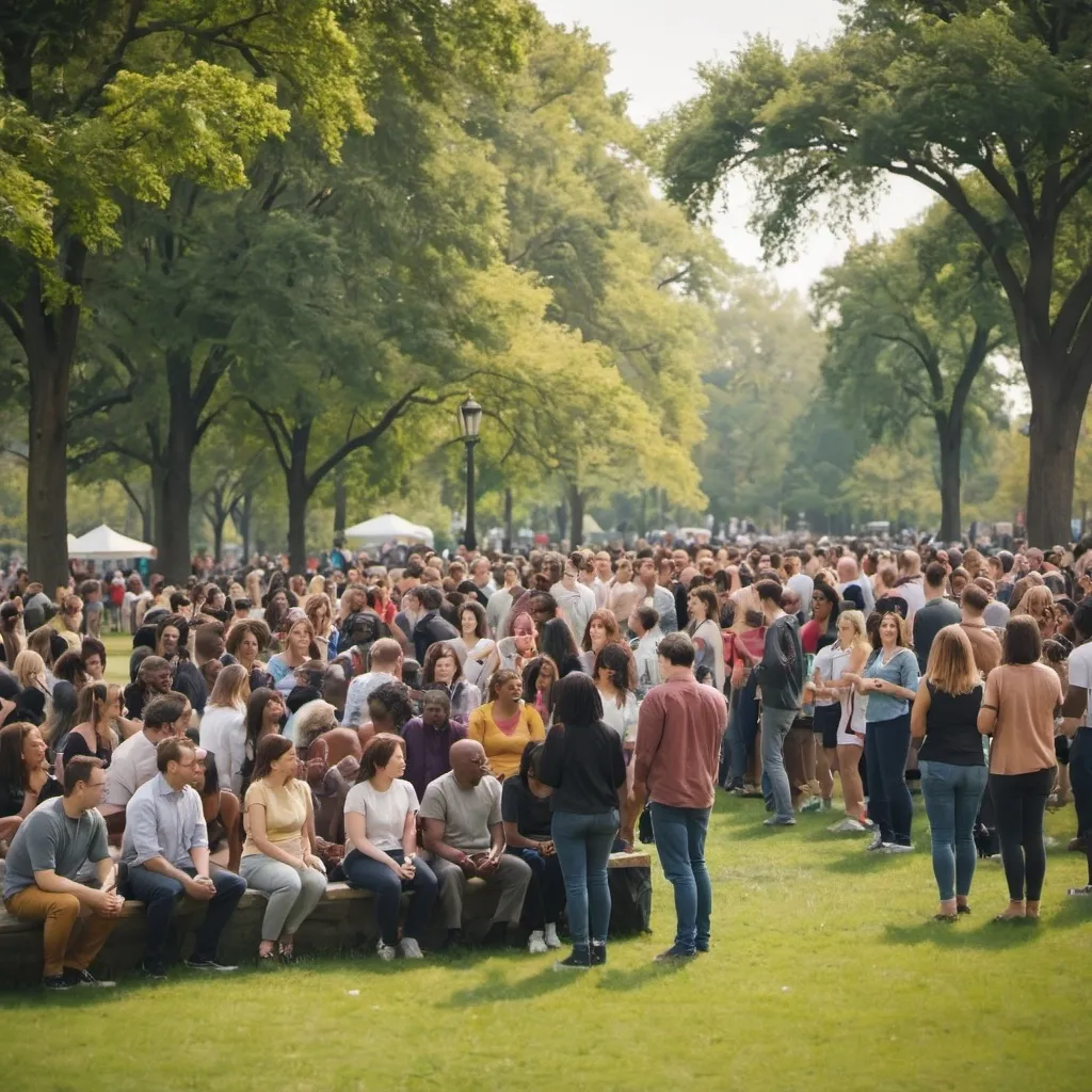 Prompt: a crowd of diverse people in a public park