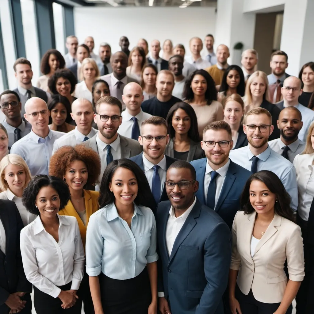 Prompt: a crowd of diverse people in a workplace environment