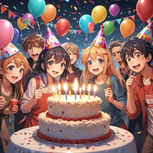 Prompt: Please create a happy birthday image with anime style
