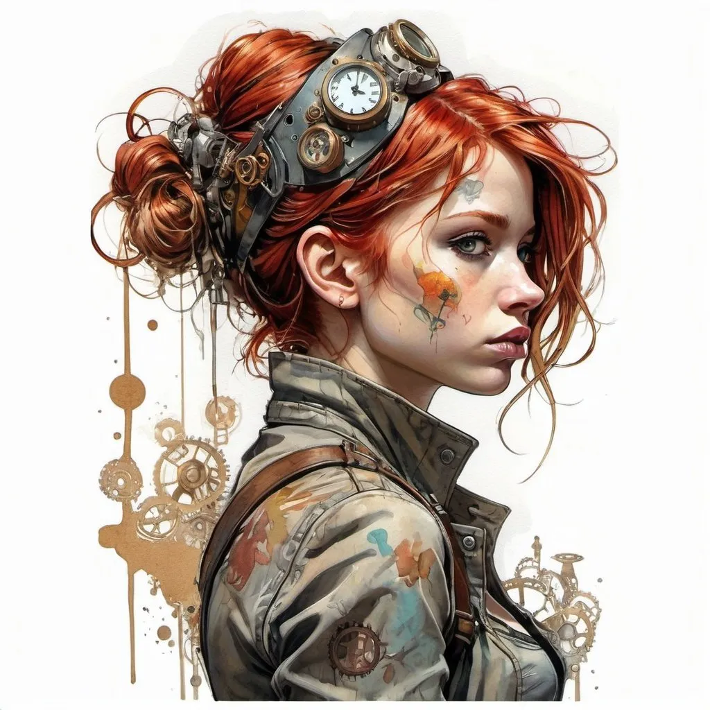 Prompt: disney banksy art sticker, fantasy female character, redhead, thick line art, soul, digital illustration, comic book style, steampunk noir, perfect anatomy, centered, approaching perfection, dynamic, highly detailed, watercolor painting, artstation, concept art, soft, sharp focus, illustration, art by Carne Griffiths and Wadim Kashin