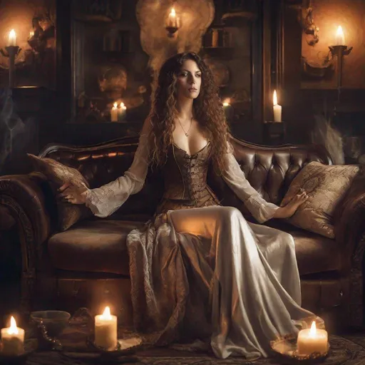 Prompt: epic composition, portrait, a beautiful steampunk woman sits on a velvet couch in a dimly lit room, surrounded by flickering candles. Her long, flowing hair cascades down her back in soft waves. She wears a delicate silk gown, and the fabric glimmers in the candlelight. A vase of freshly cut flowers sits on the coffee table in front of her, filling the air with a sweet fragrance,, flowerpunk, random textures, random graffiti strokes, kanji characters, surreal artwork, Impermanence, greg rutkowski, dynamic lights, plants, fauna and flora, cinematic scene, fantastic, antique ancient ruins, coloured nebulas, misty, by Milo Manara and Russ Mills, masterpiece, dramatic cinematic lighting, emotionally profound, unforgettable, very intricate, fantasy armor, perfect face, artstation, trend on artstation, intricate details, insane details, sharp focus, HDR, warm light