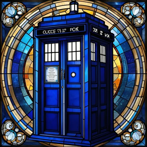 Prompt: the Tardis, in the style of detailed stained glass, Dr. Who, Gallifray, sparkling reflections, hyper-detailed illustrations --ar 2:3 --uplight --s 250 --v 5. 2