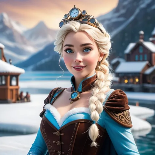 Prompt: steampunk Elsa from Disney Live series, (detailed stunning snow environment) , cinematic, cover art, full body, Elsa with snow as a background, highly detailed, smooth, sharp focus, cinematic lighting, atmospheric, ultra photoreal, 8k sharp focus, smiling, attractively athletic, surprised, swimming, lake scenery, 35mm photograph, film, bokeh, professional, 4k, highly detailed