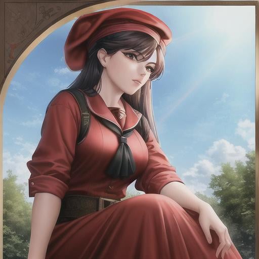 Prompt: An extremely detailed and beautiful masterpiece of Socialist Realism, featuring a woman with a red bandana and hat, inspired by Alexander Deyneka's Soviet painting style. Best quality and high resolution, with dynamic angles and lighting to bring the painting to life.