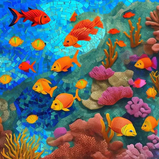 Prompt: Create mosaic-inspired AI art that features vibrant marine life, coral reefs, and underwater scenes, all while maintaining the mosaic aesthetic. 🪸🐠 The closer your image aligns with the theme while radiating vibrancy, the higher your chances of winning in today's challenge! 🏆