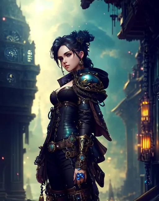 Prompt: steampunk art, front, wearing body accessories, epic Instagram, artstation, hyperdetailed intricately detailed, unreal engine, fantastical, intricate detail, splash screen, complementary colors, fantasy concept art, 8k, deviantart masterpiece, oil painting, heavy strokes, splash arts
